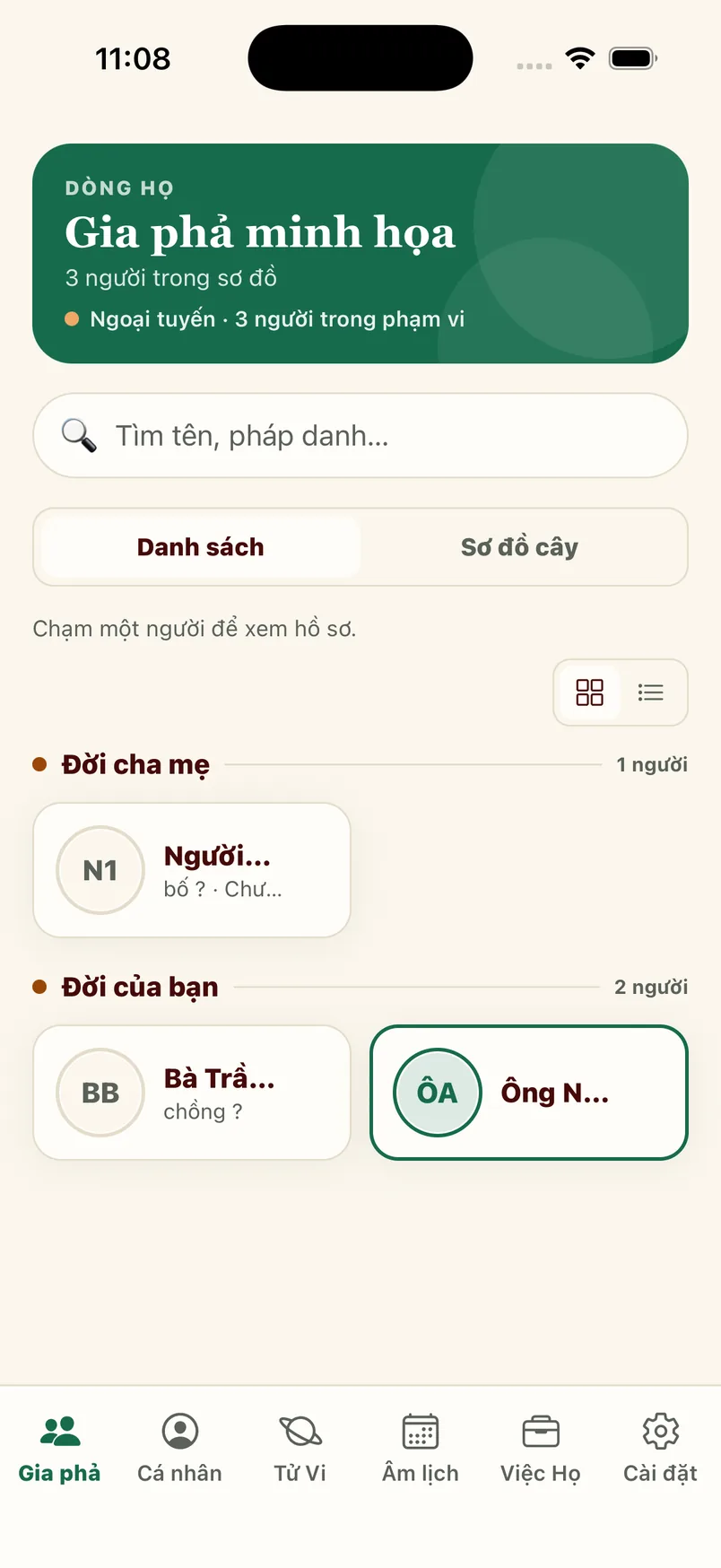 Gia phả mẫu ở chế độ xem thử