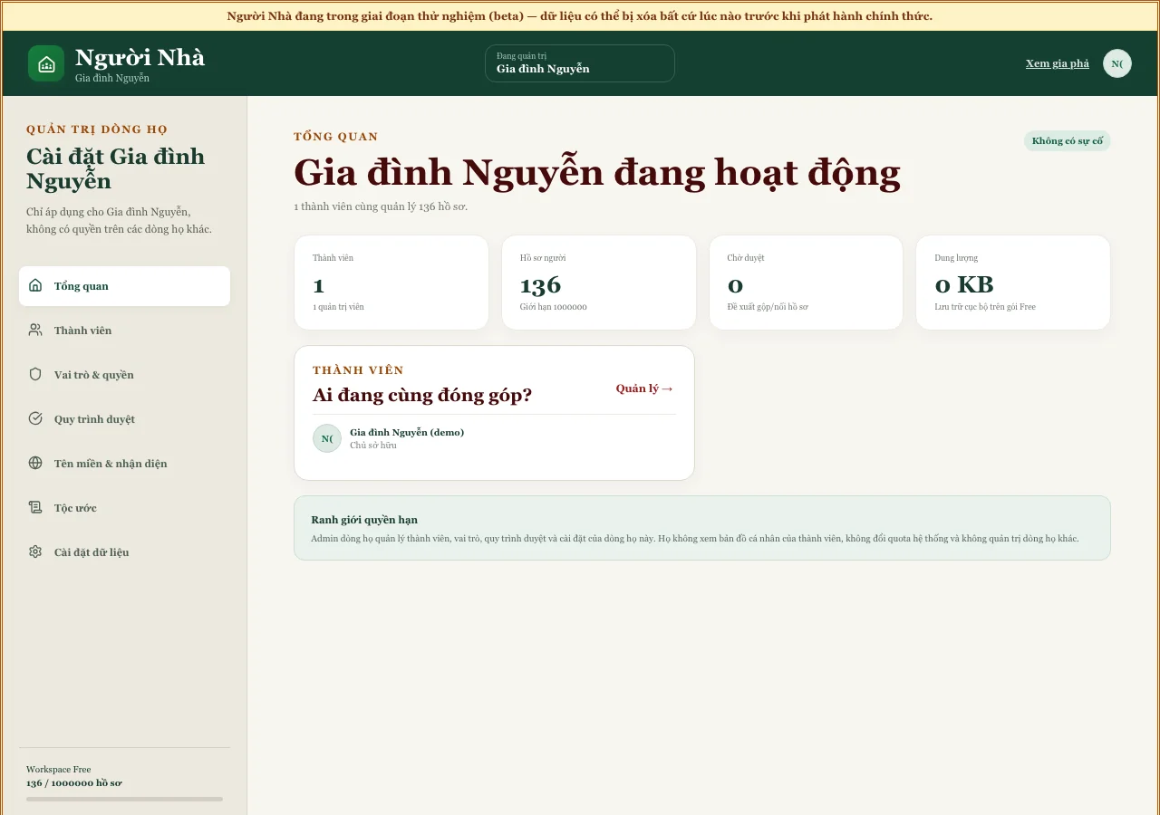 Trang quản trị dòng họ trên web